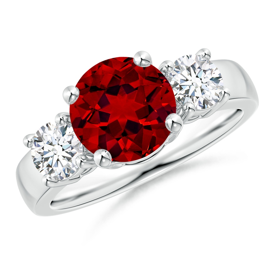 8mm Labgrown Lab-Grown Classic Ruby and Lab Diamond Three Stone Engagement Ring in 10K White Gold 