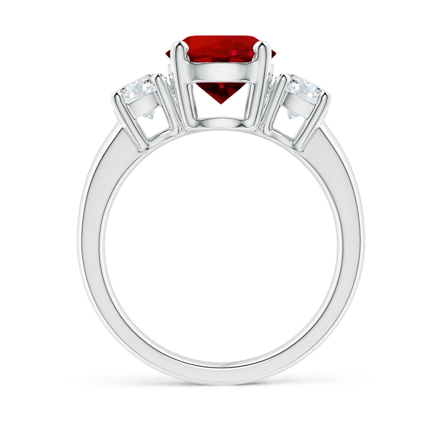 8mm Labgrown Lab-Grown Classic Ruby and Lab Diamond Three Stone Engagement Ring in White Gold - side 3
