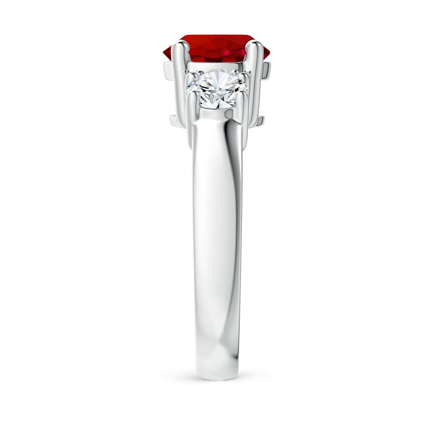 8mm Labgrown Lab-Grown Classic Ruby and Lab Diamond Three Stone Engagement Ring in White Gold - side 4