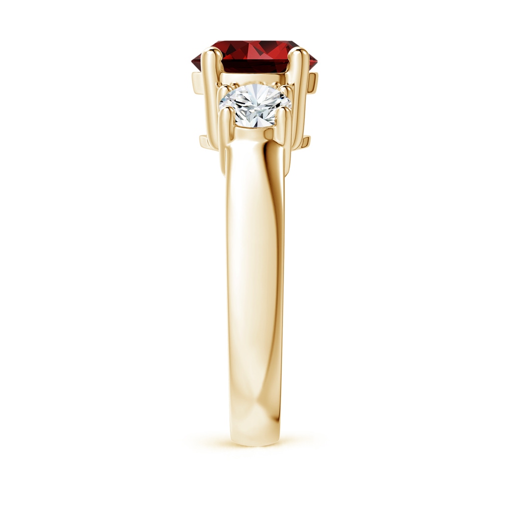 8mm Labgrown Lab-Grown Classic Ruby and Diamond Three Stone Engagement Ring in Yellow Gold Side 299