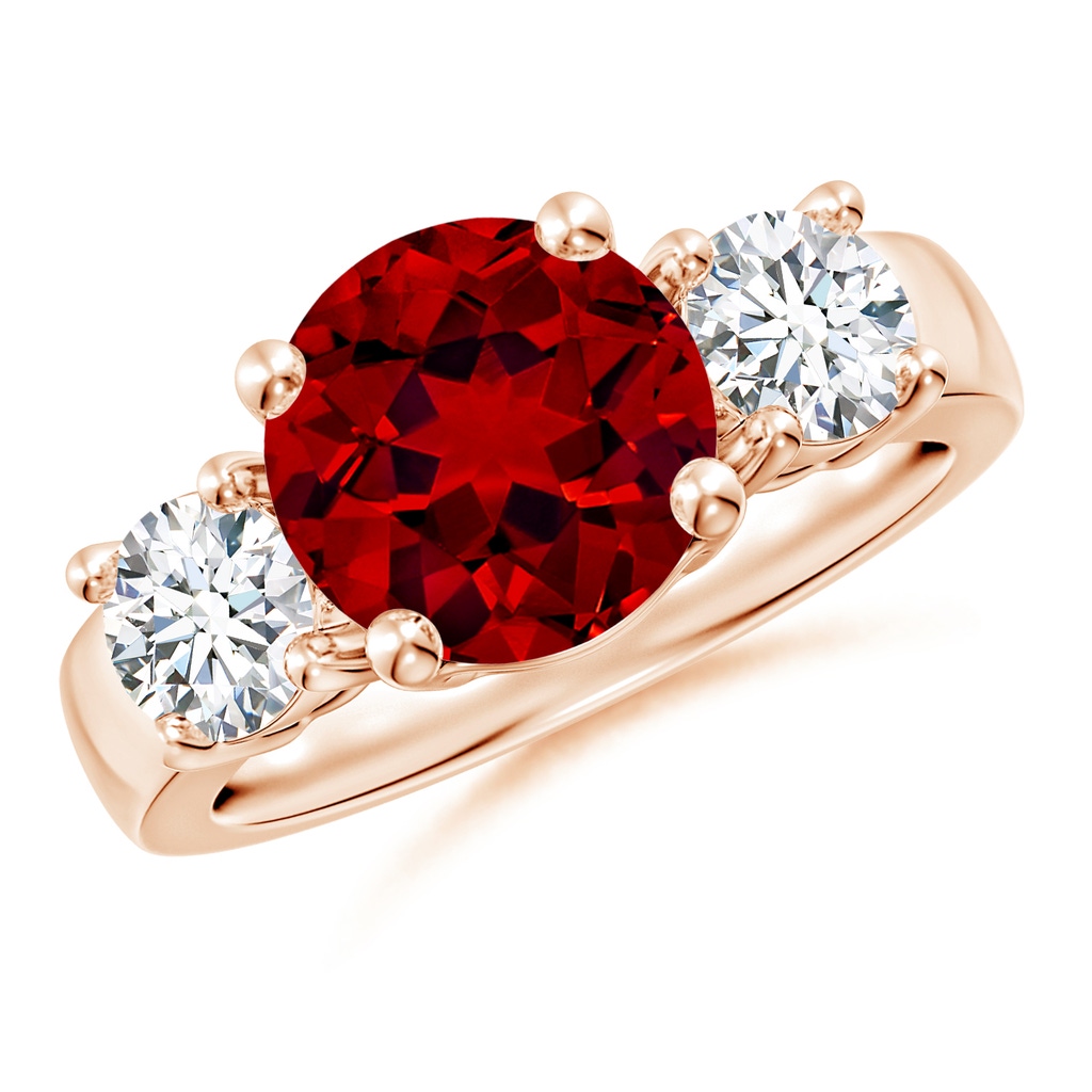 9mm Labgrown Lab-Grown Classic Ruby and Lab Diamond Three Stone Engagement Ring in 9K Rose Gold