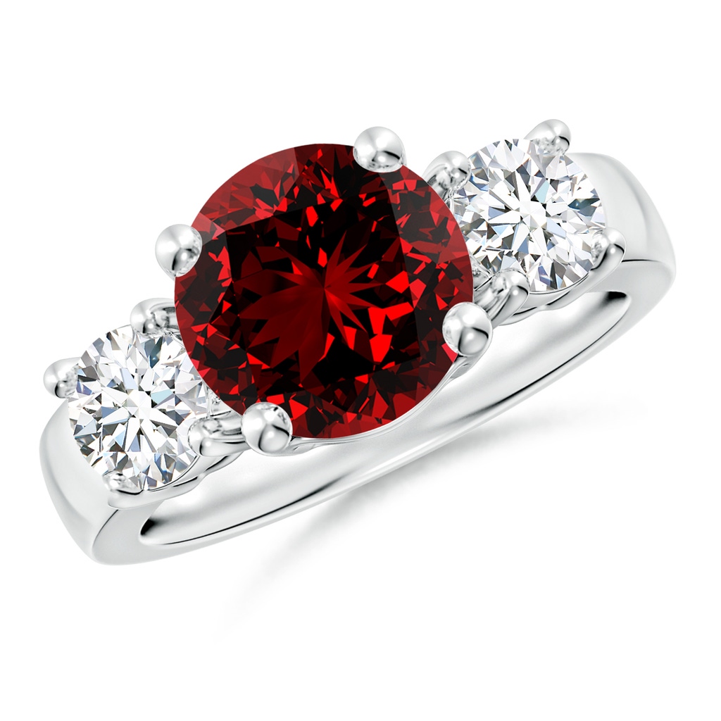 9mm Labgrown Lab-Grown Classic Ruby and Diamond Three Stone Engagement Ring in 9K White Gold