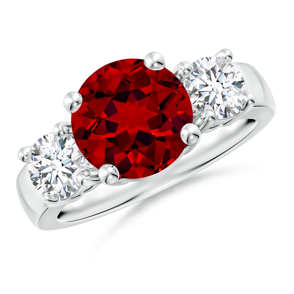 9mm Labgrown Lab-Grown Classic Ruby and Lab Diamond Three Stone Engagement Ring in P950 Platinum