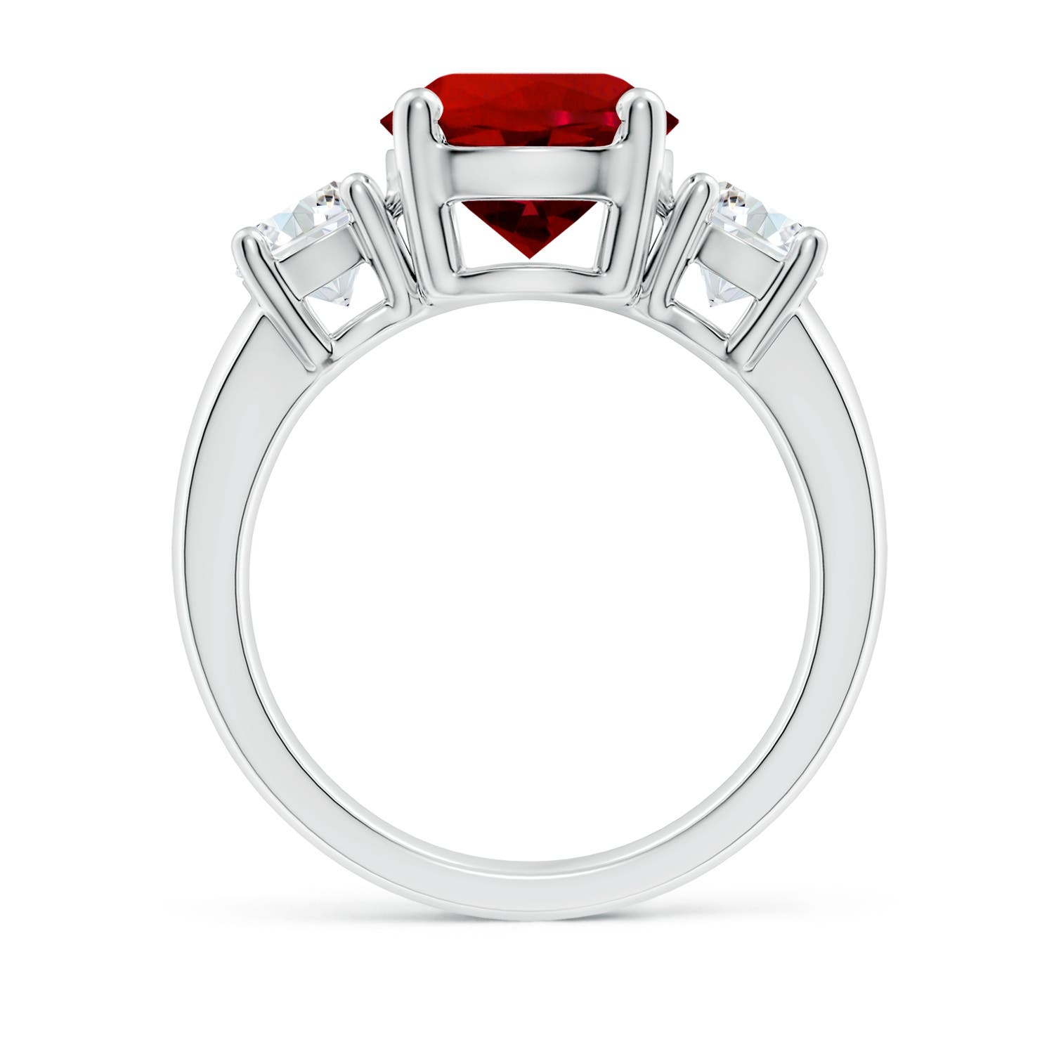 9mm Labgrown Lab-Grown Classic Ruby and Lab Diamond Three Stone Engagement Ring in P950 Platinum
