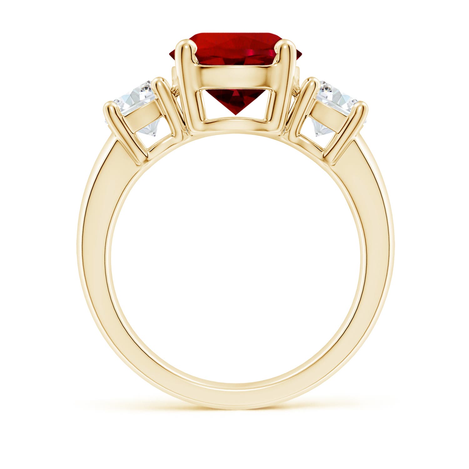 9mm Labgrown Lab-Grown Classic Ruby and Lab Diamond Three Stone Engagement Ring in Yellow Gold - side 3