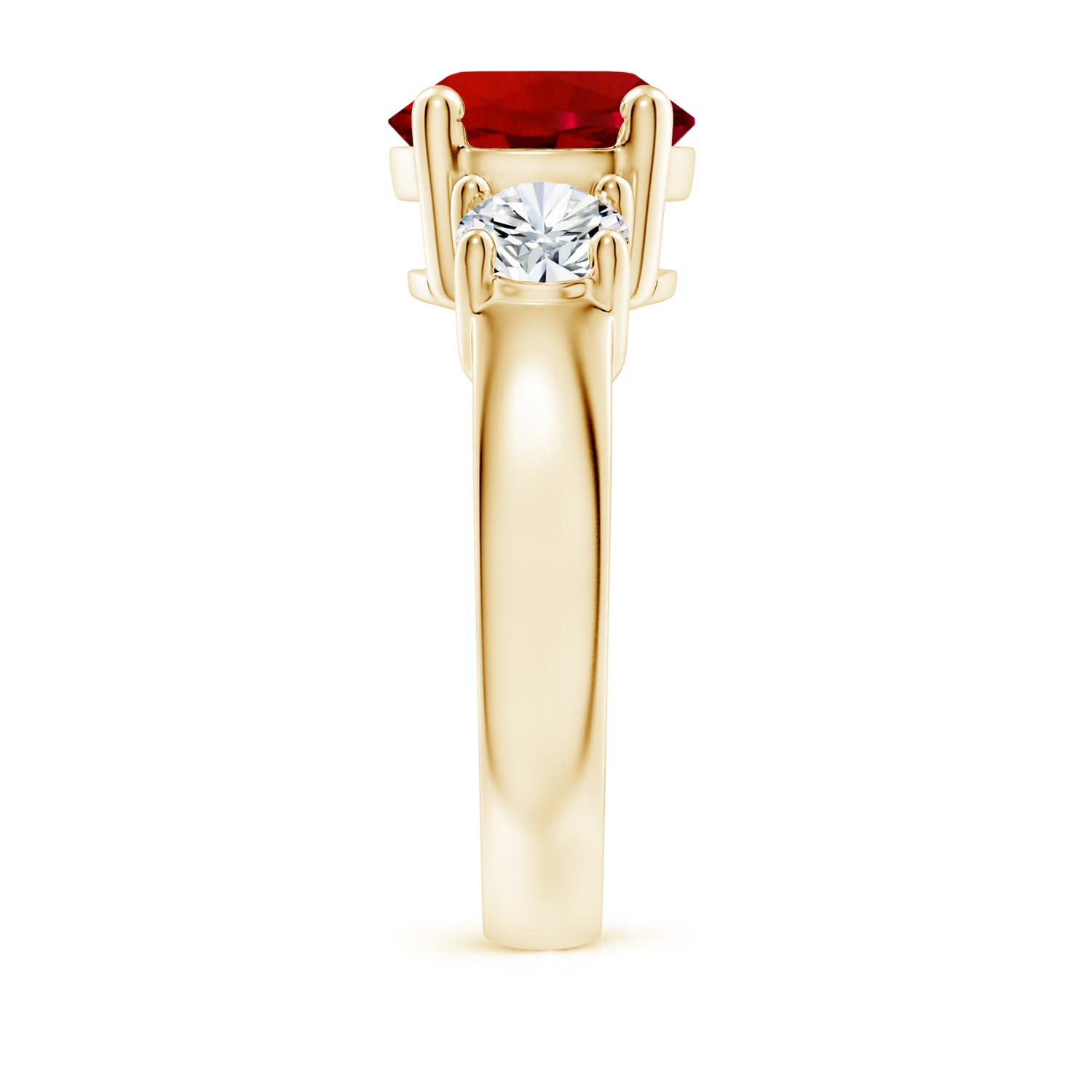 9mm Labgrown Lab-Grown Classic Ruby and Lab Diamond Three Stone Engagement Ring in Yellow Gold - side 4