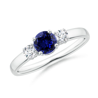 5mm Labgrown Lab-Grown Classic Blue Sapphire and Diamond Three Stone Engagement Ring in P950 Platinum