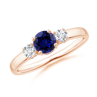 5mm Labgrown Lab-Grown Classic Blue Sapphire and Diamond Three Stone Engagement Ring in Rose Gold