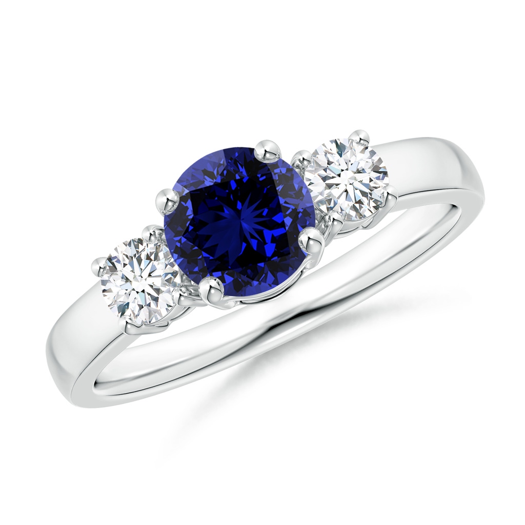 6mm Labgrown Lab-Grown Classic Blue Sapphire and Diamond Three Stone Engagement Ring in White Gold 