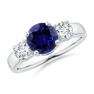 7mm Labgrown Lab-Grown Classic Blue Sapphire and Diamond Three Stone Engagement Ring in P950 Platinum