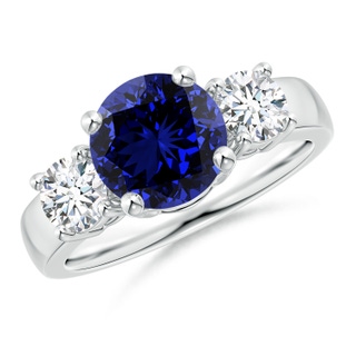 8mm Labgrown Lab-Grown Classic Blue Sapphire and Diamond Three Stone Engagement Ring in P950 Platinum
