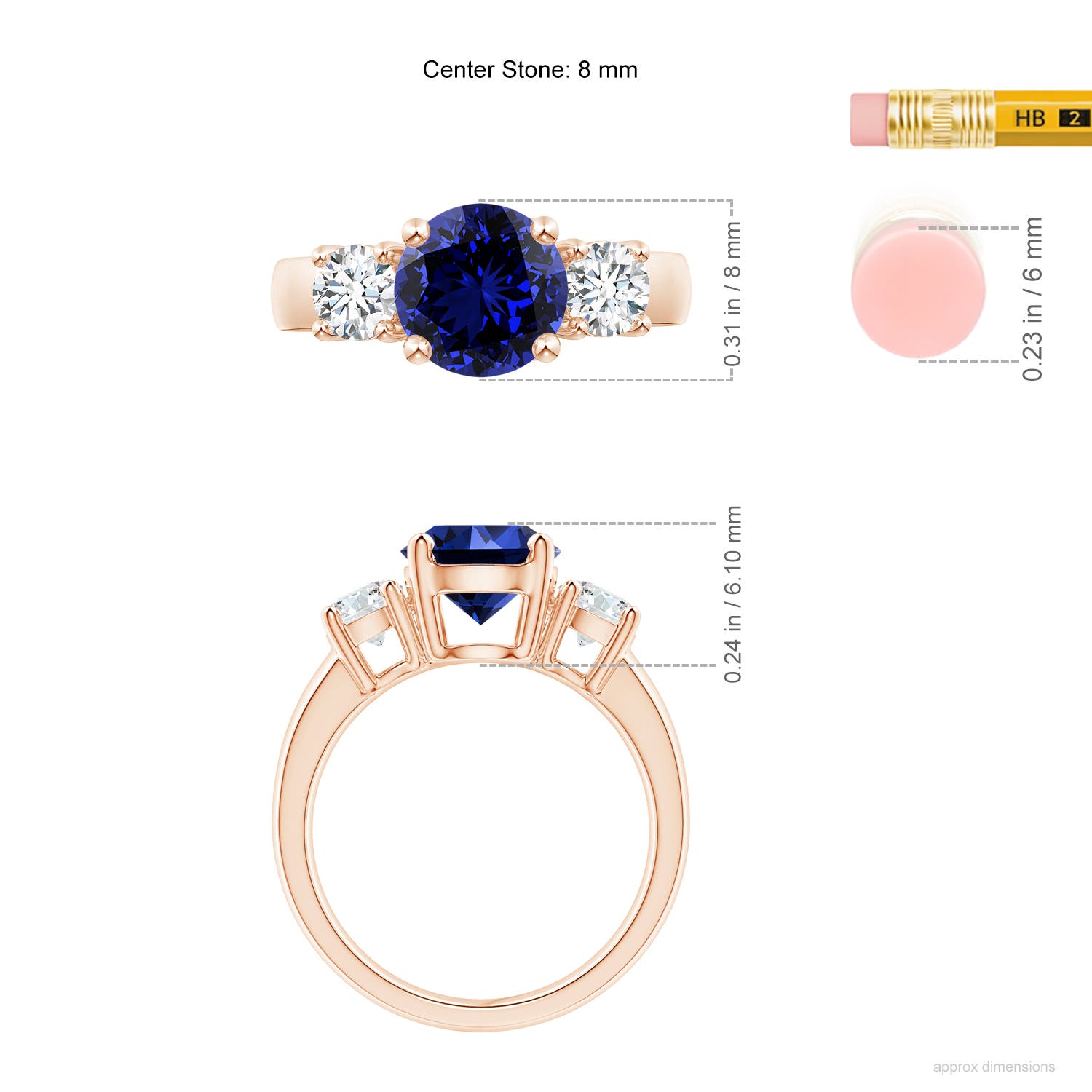 Premium - Lab-Grown Blue Sapphire / 2.9 CT / 14 KT Rose Gold