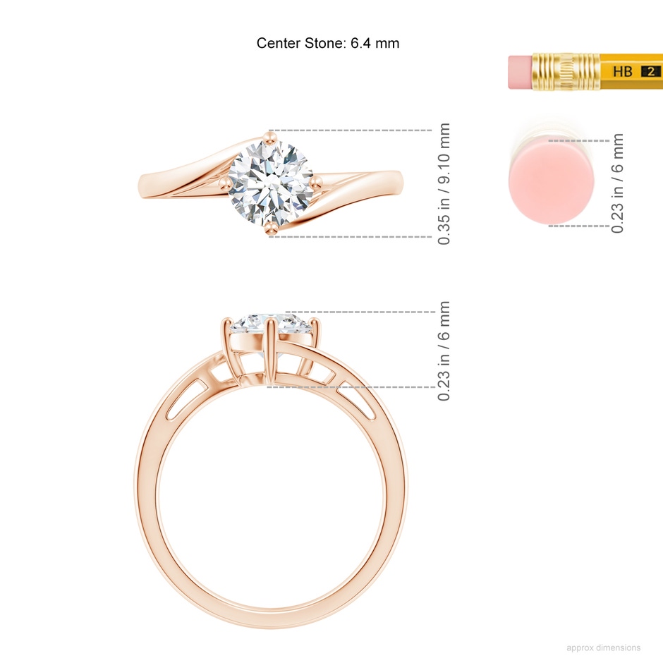 6.4mm FGVS Lab-Grown Classic Round Diamond Solitaire Bypass Ring in Rose Gold ruler