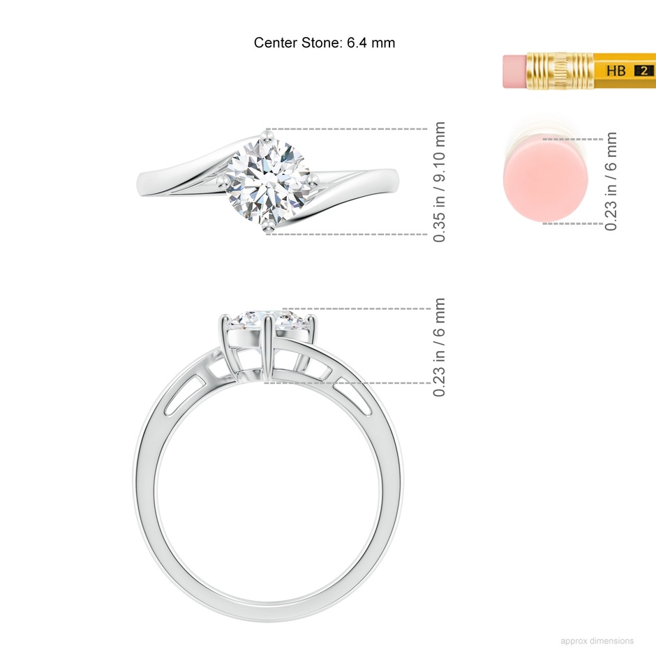 6.4mm FGVS Lab-Grown Classic Round Diamond Solitaire Bypass Ring in S999 Silver ruler