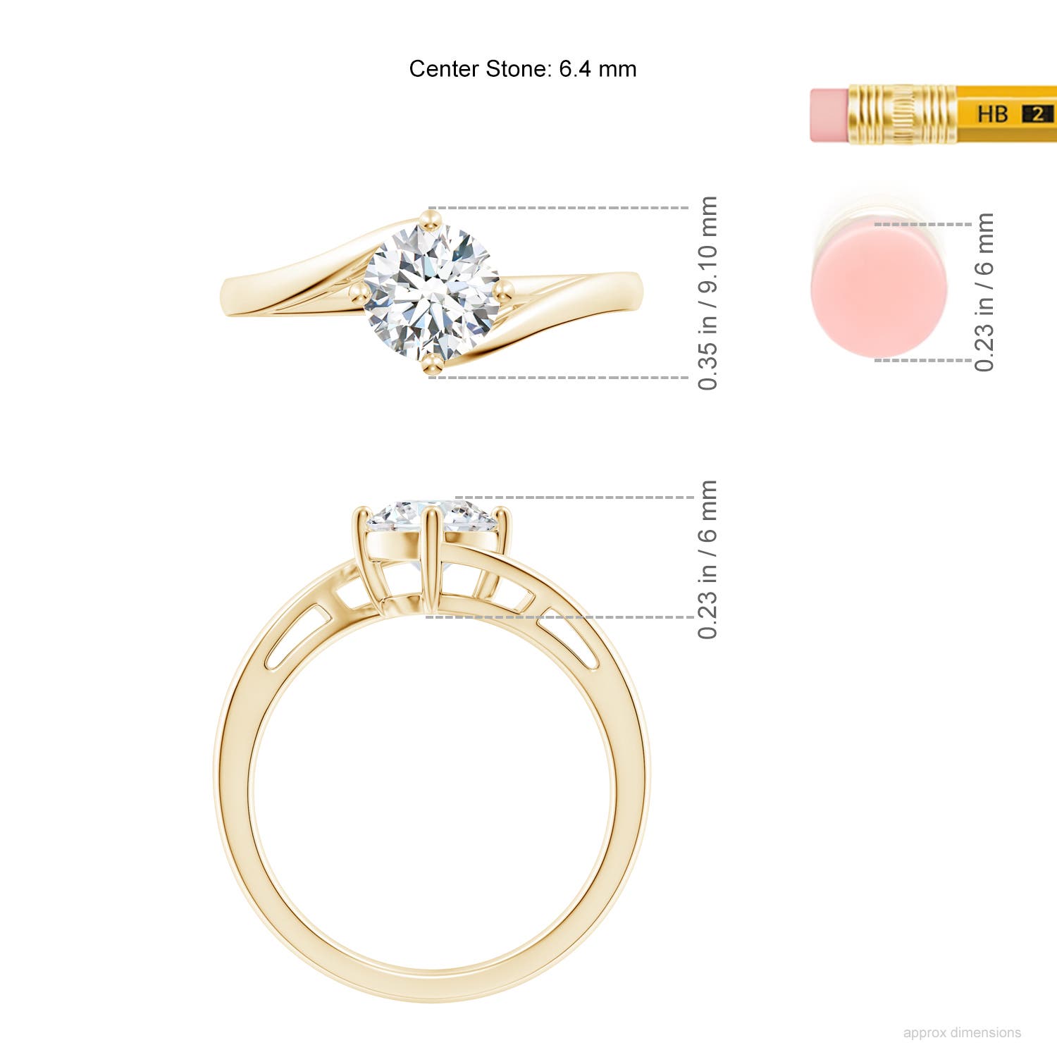 6.4mm FGVS Lab-Grown Classic Round Diamond Solitaire Bypass Ring in Yellow Gold - ruler