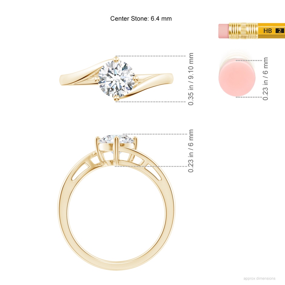 6.4mm FGVS Lab-Grown Classic Round Diamond Solitaire Bypass Ring in Yellow Gold ruler