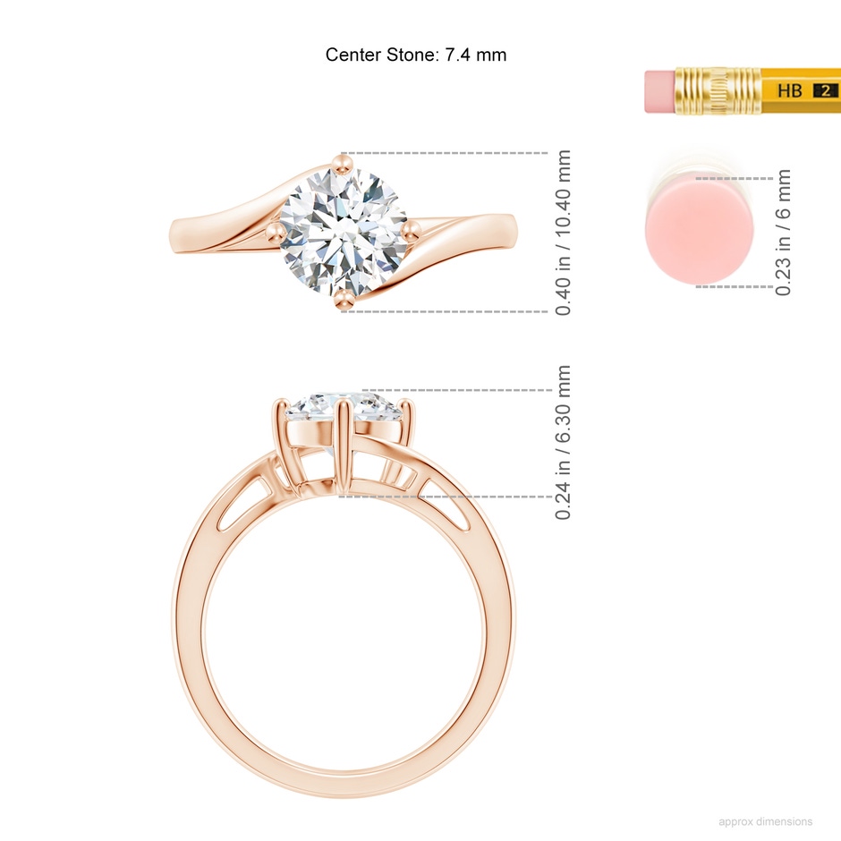 7.4mm FGVS Lab-Grown Classic Round Diamond Solitaire Bypass Ring in 18K Rose Gold ruler
