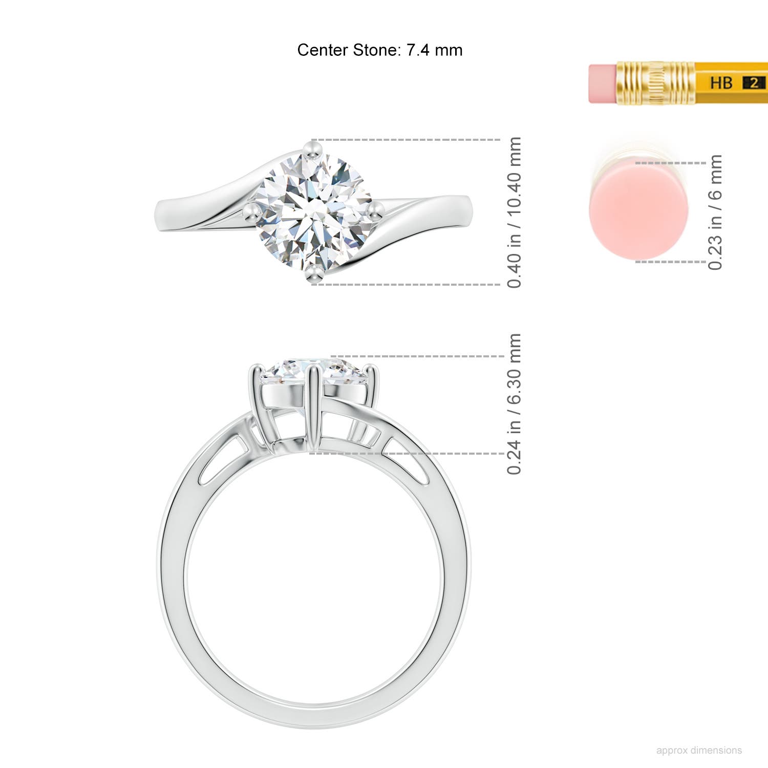 7.4mm FGVS Lab-Grown Classic Round Diamond Solitaire Bypass Ring in White Gold - ruler