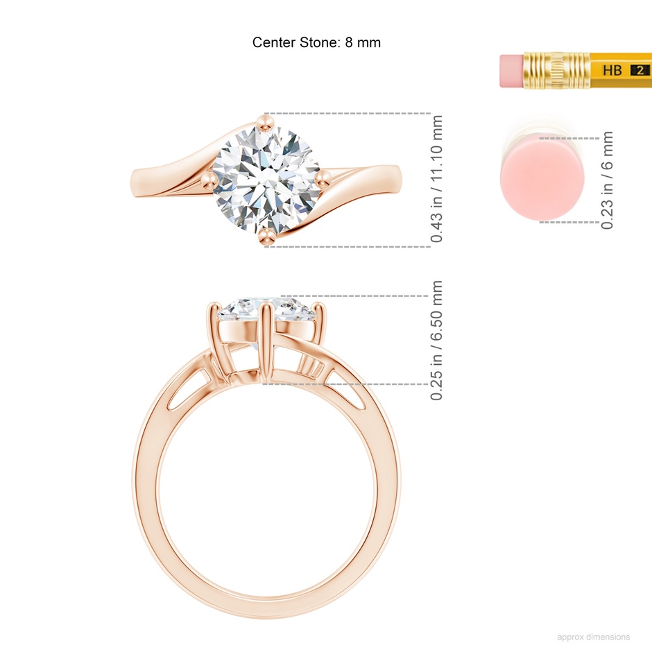 8mm FGVS Lab-Grown Classic Round Diamond Solitaire Bypass Ring in Rose Gold ruler