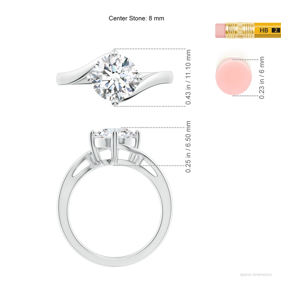 8mm FGVS Lab-Grown Classic Round Diamond Solitaire Bypass Ring in White Gold ruler