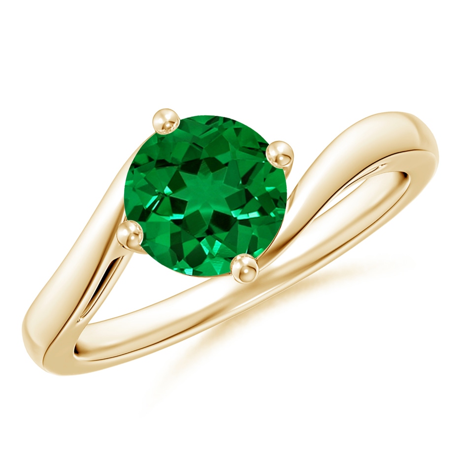 7mm Labgrown Lab-Grown Classic Round Emerald Solitaire Bypass Ring in 18K Yellow Gold 