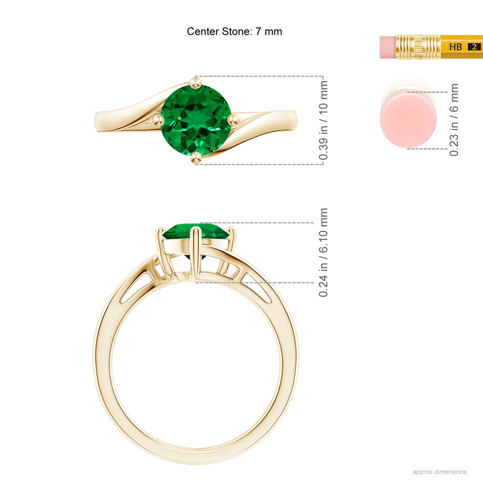7mm Labgrown Lab-Grown Classic Round Emerald Solitaire Bypass Ring in 18K Yellow Gold ruler