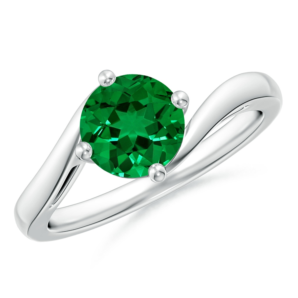 7mm Labgrown Lab-Grown Classic Round Emerald Solitaire Bypass Ring in White Gold