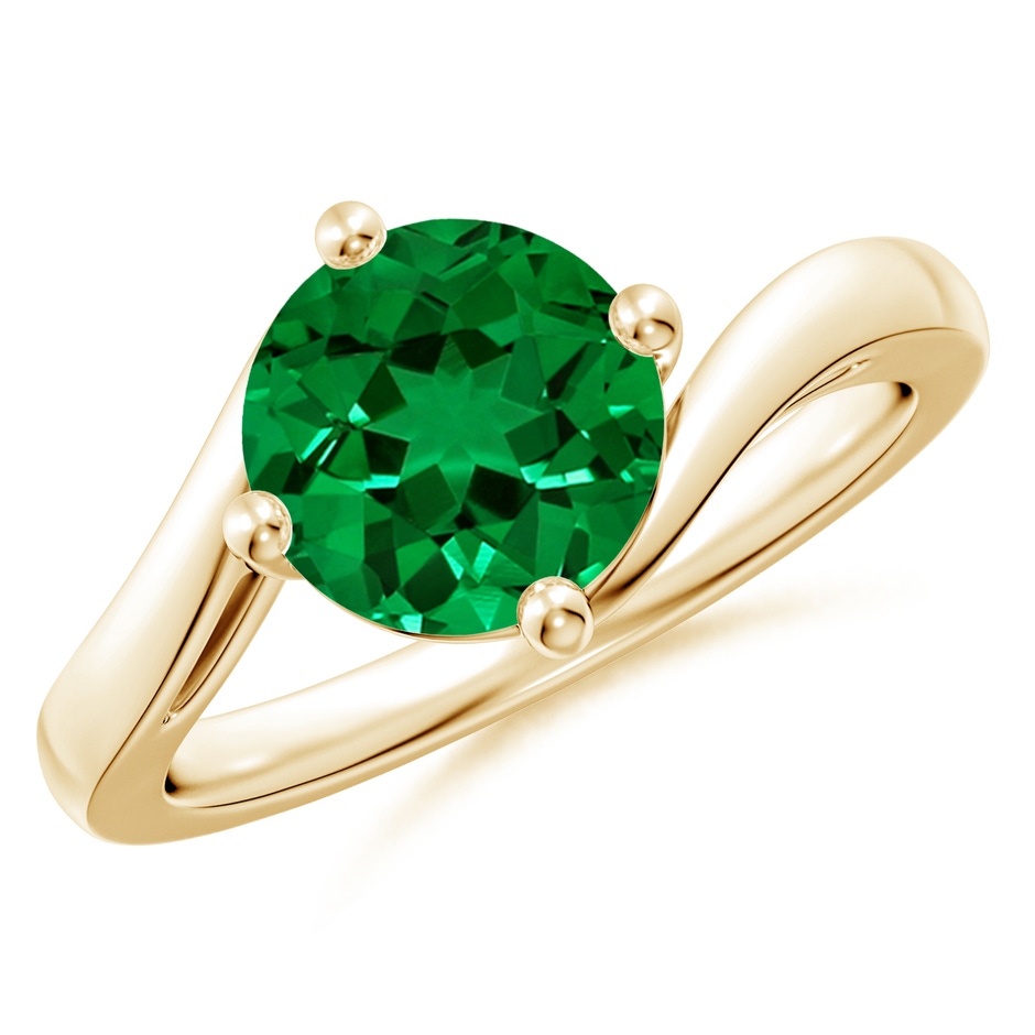8mm Labgrown Lab-Grown Classic Round Emerald Solitaire Bypass Ring in Yellow Gold 