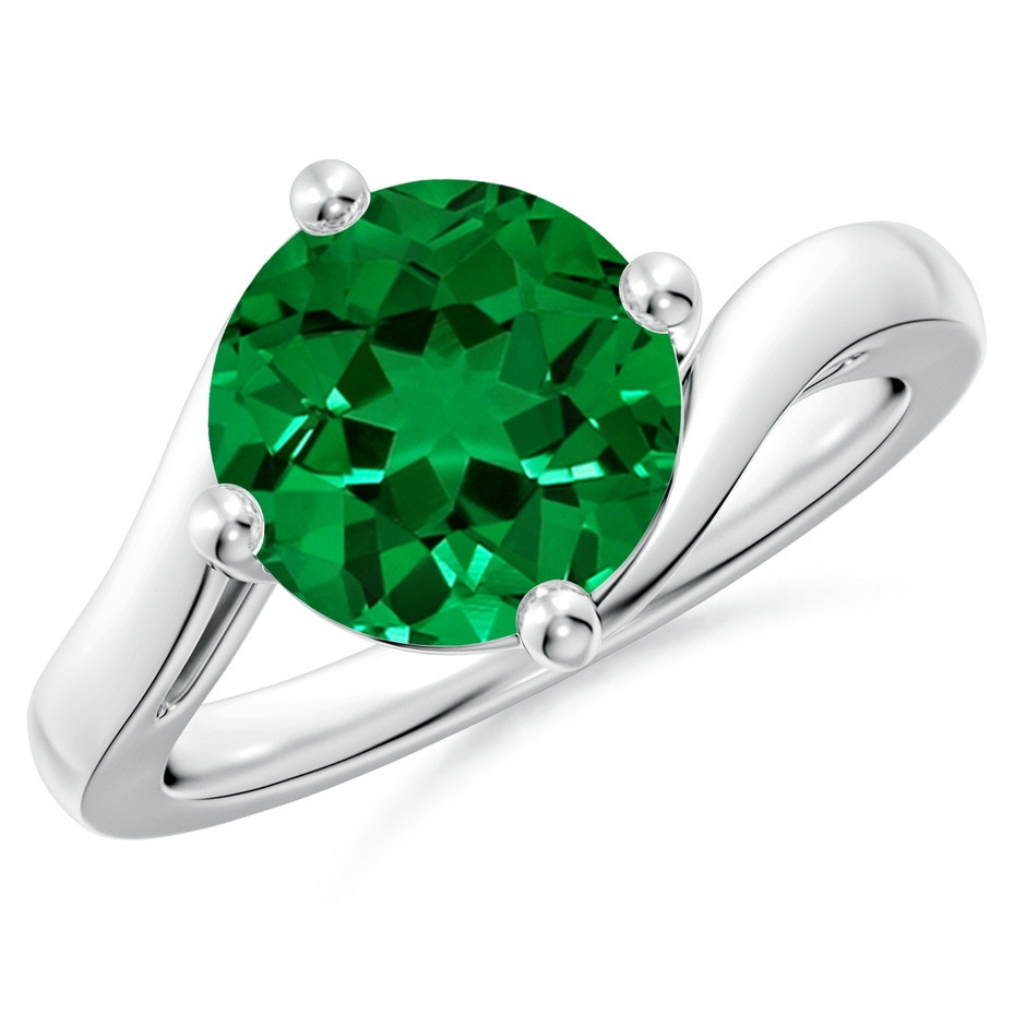 9mm Labgrown Lab-Grown Classic Round Emerald Solitaire Bypass Ring in 18K White Gold 