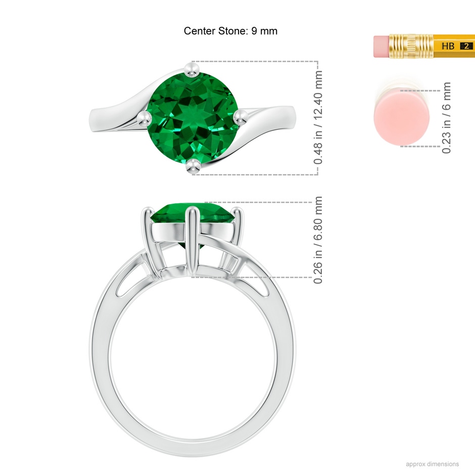 9mm Labgrown Lab-Grown Classic Round Emerald Solitaire Bypass Ring in 18K White Gold ruler