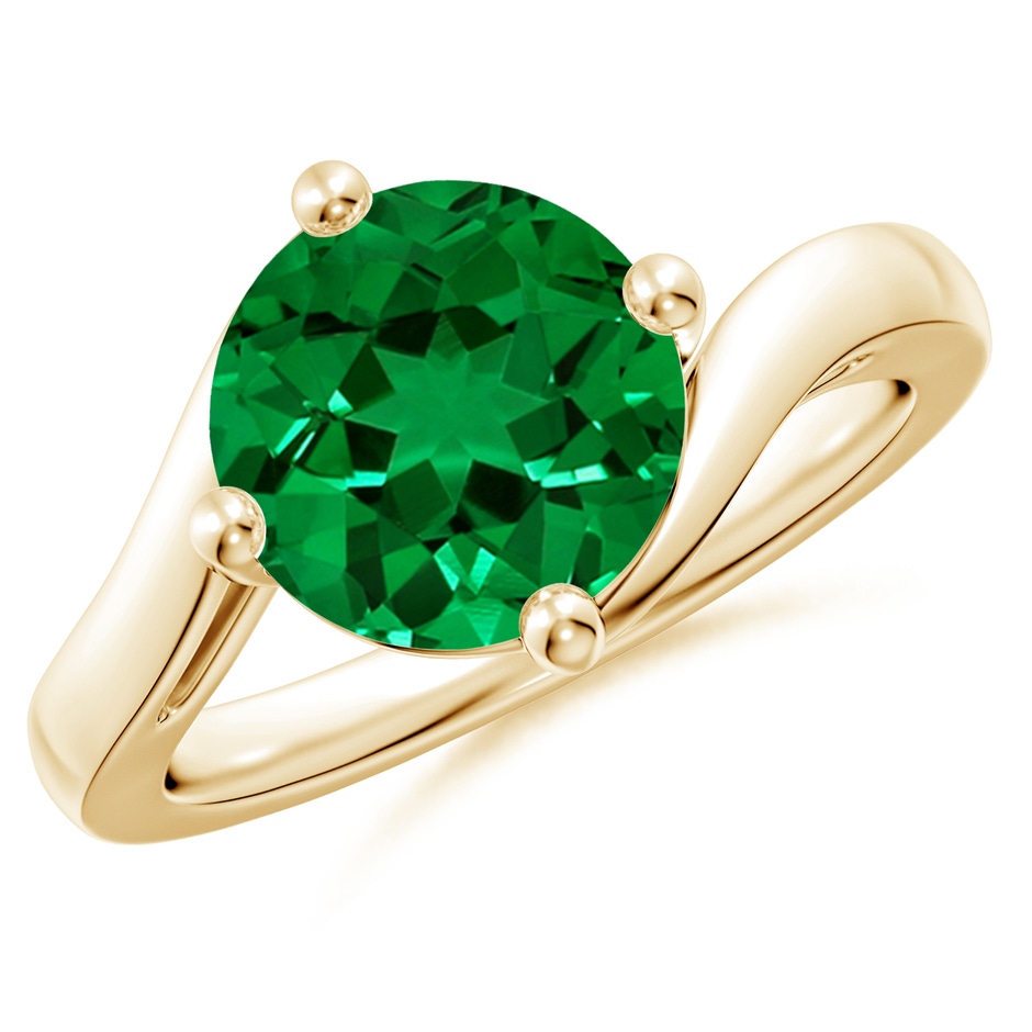 9mm Labgrown Lab-Grown Classic Round Emerald Solitaire Bypass Ring in 18K Yellow Gold 