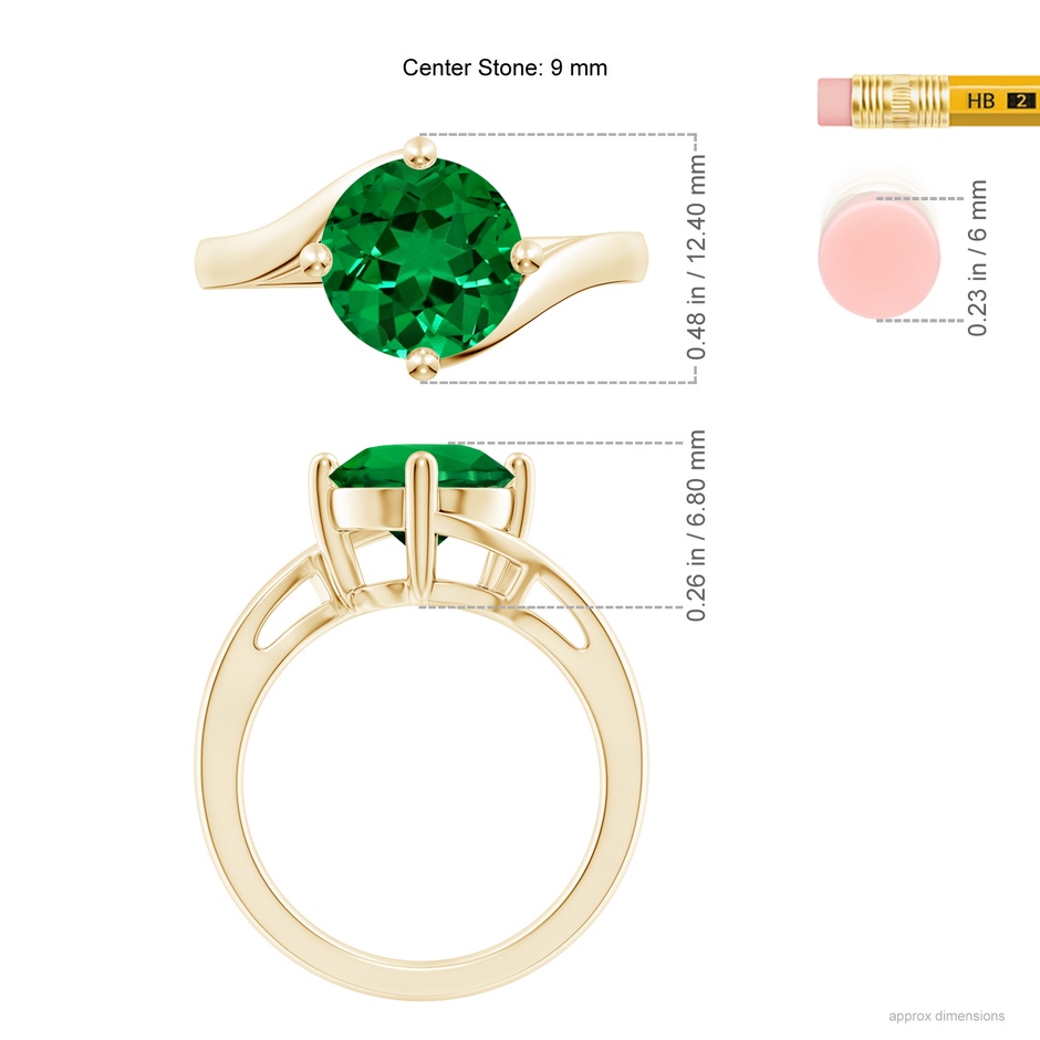 9mm Labgrown Lab-Grown Classic Round Emerald Solitaire Bypass Ring in 18K Yellow Gold ruler