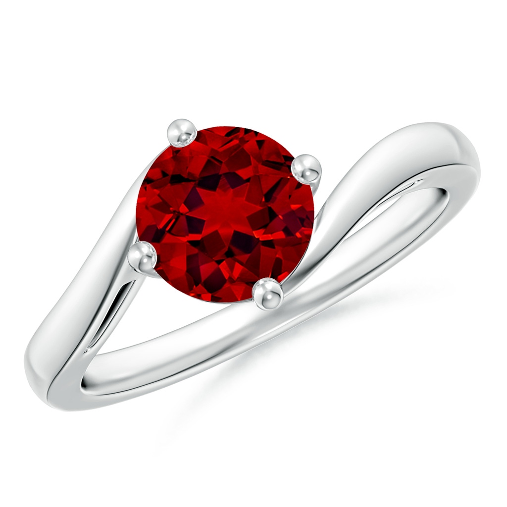 7mm Labgrown Lab-Grown Classic Round Ruby Solitaire Bypass Ring in 18K White Gold