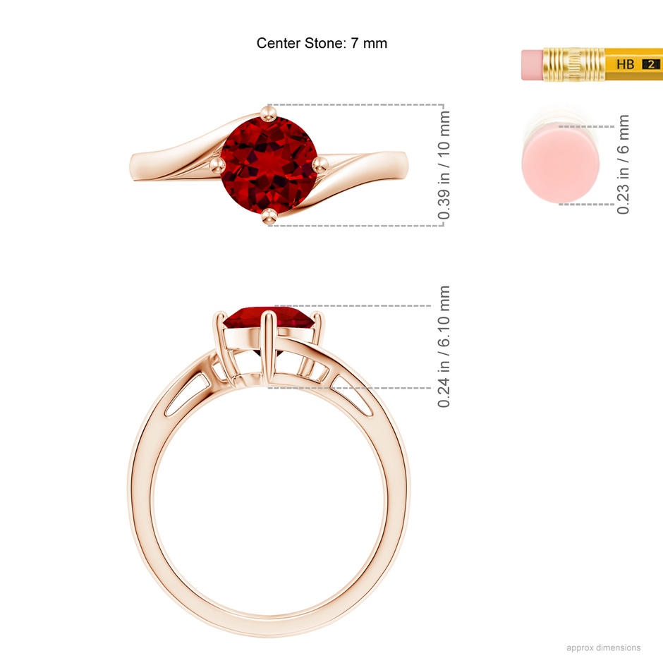7mm Labgrown Lab-Grown Classic Round Ruby Solitaire Bypass Ring in Rose Gold ruler