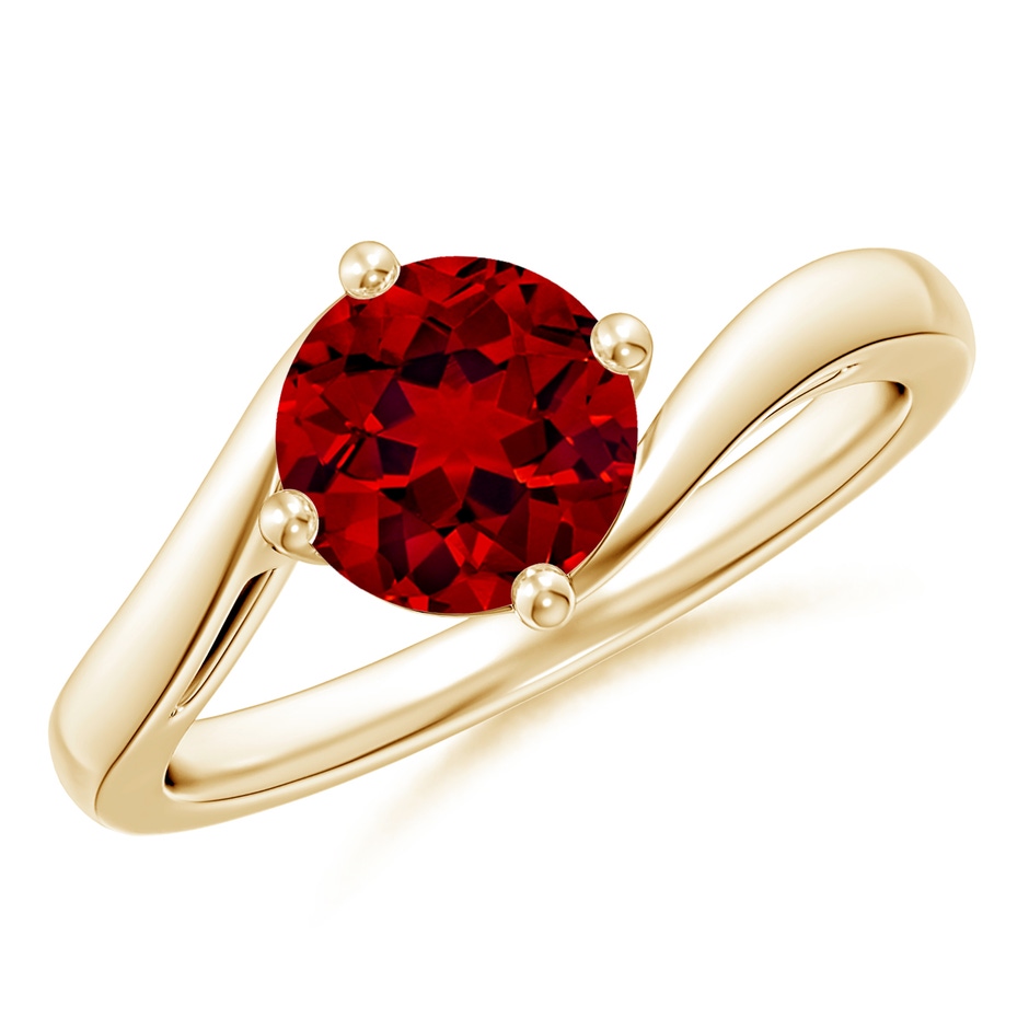 7mm Labgrown Lab-Grown Classic Round Ruby Solitaire Bypass Ring in Yellow Gold 