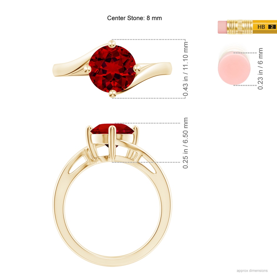 8mm Labgrown Lab-Grown Classic Round Ruby Solitaire Bypass Ring in 18K Yellow Gold ruler