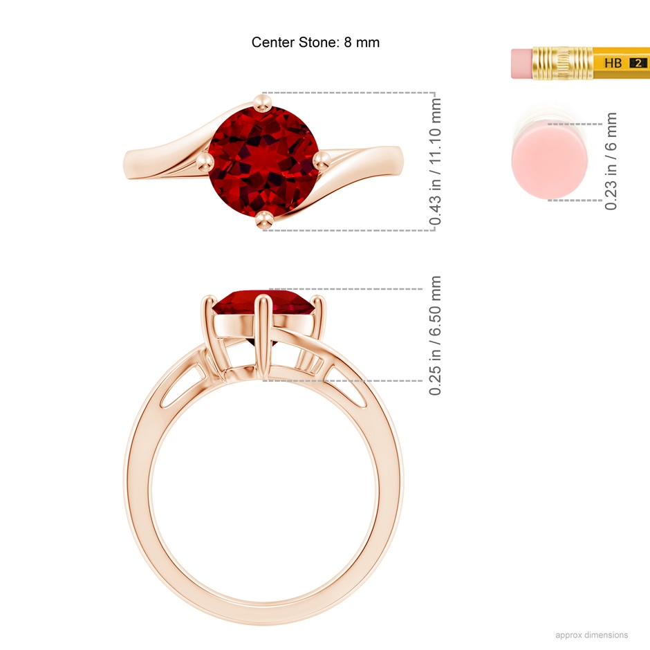 8mm Labgrown Lab-Grown Classic Round Ruby Solitaire Bypass Ring in Rose Gold ruler