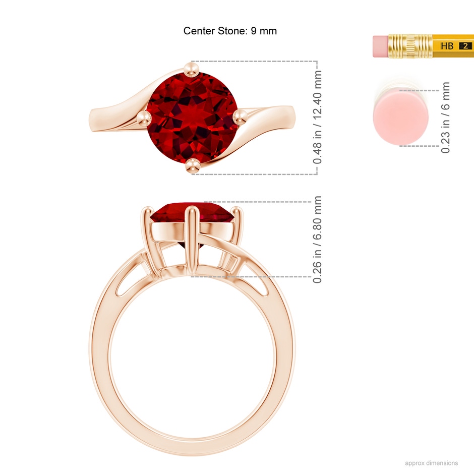 9mm Labgrown Lab-Grown Classic Round Ruby Solitaire Bypass Ring in 18K Rose Gold ruler