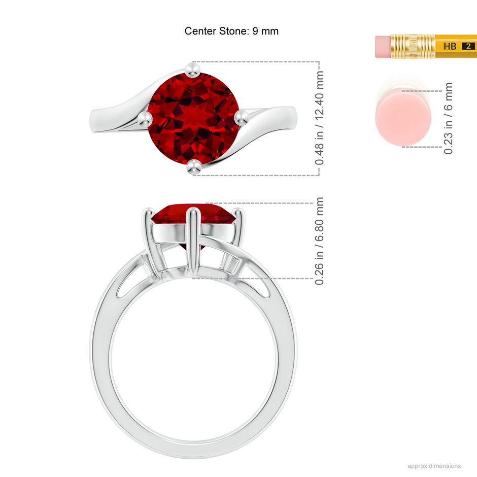 9mm Labgrown Lab-Grown Classic Round Ruby Solitaire Bypass Ring in P950 Platinum ruler