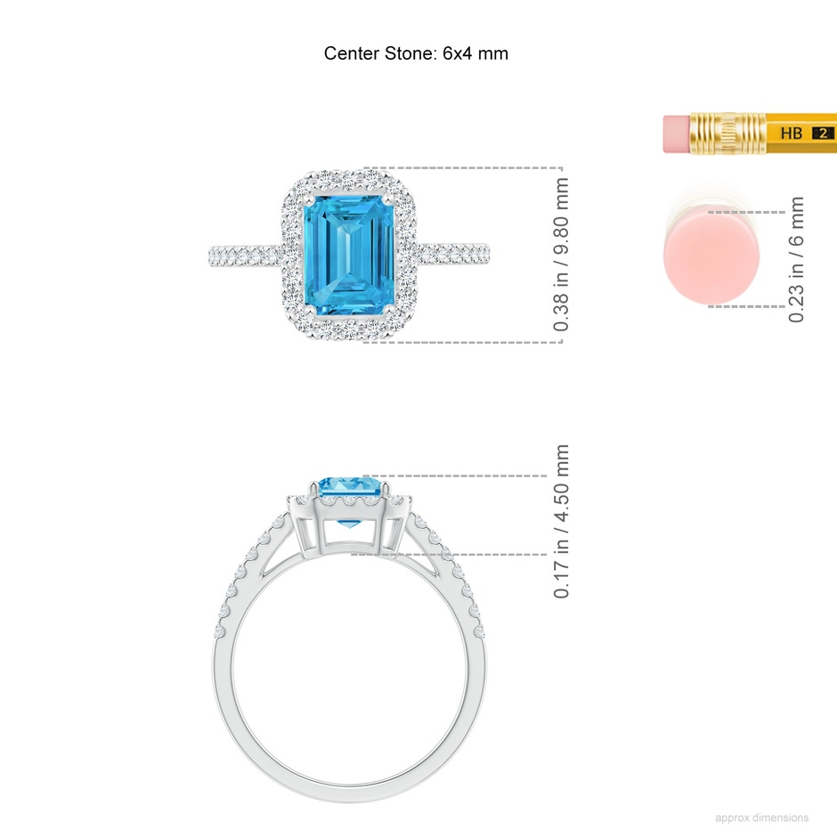 6x4mm Labgrown Emerald-Cut Lab-Grown Fancy Intense Blue Diamond Halo Ring in White Gold ruler