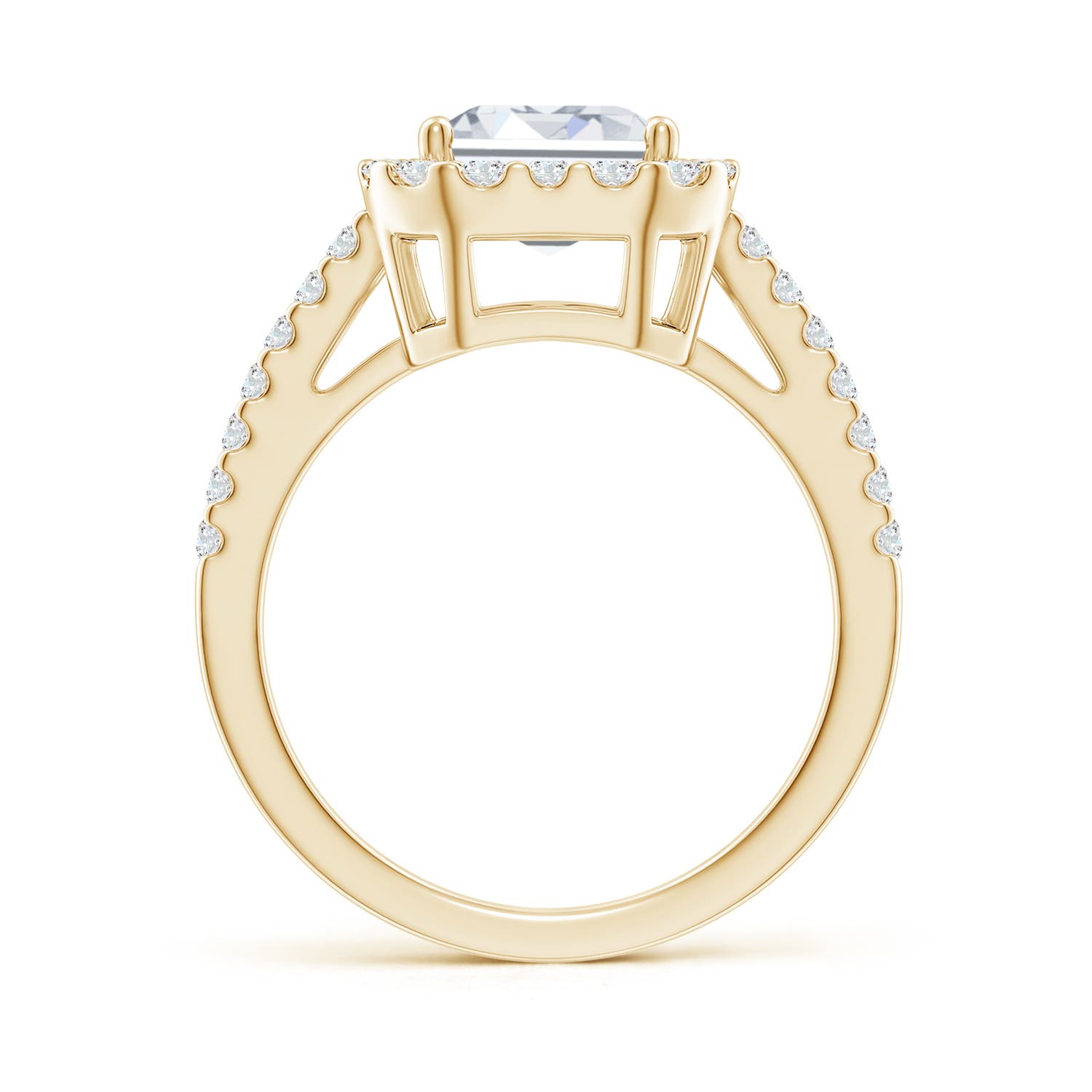 10x7.5mm FGVS Lab-Grown Emerald-Cut Diamond Halo Ring in 18K Yellow Gold