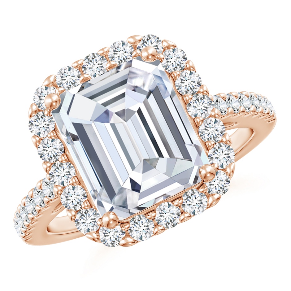 10x8.5mm FGVS Lab-Grown Emerald-Cut Diamond Halo Ring in Rose Gold 