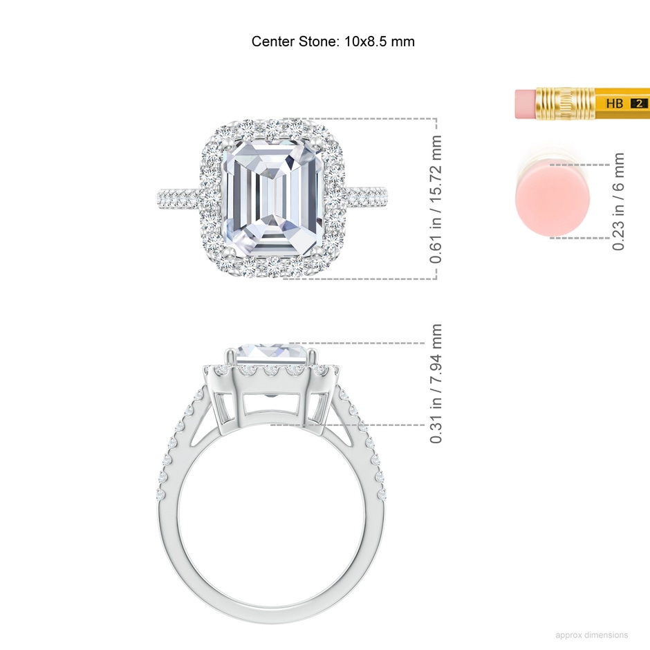 10x8.5mm FGVS Lab-Grown Emerald-Cut Diamond Halo Ring in White Gold ruler