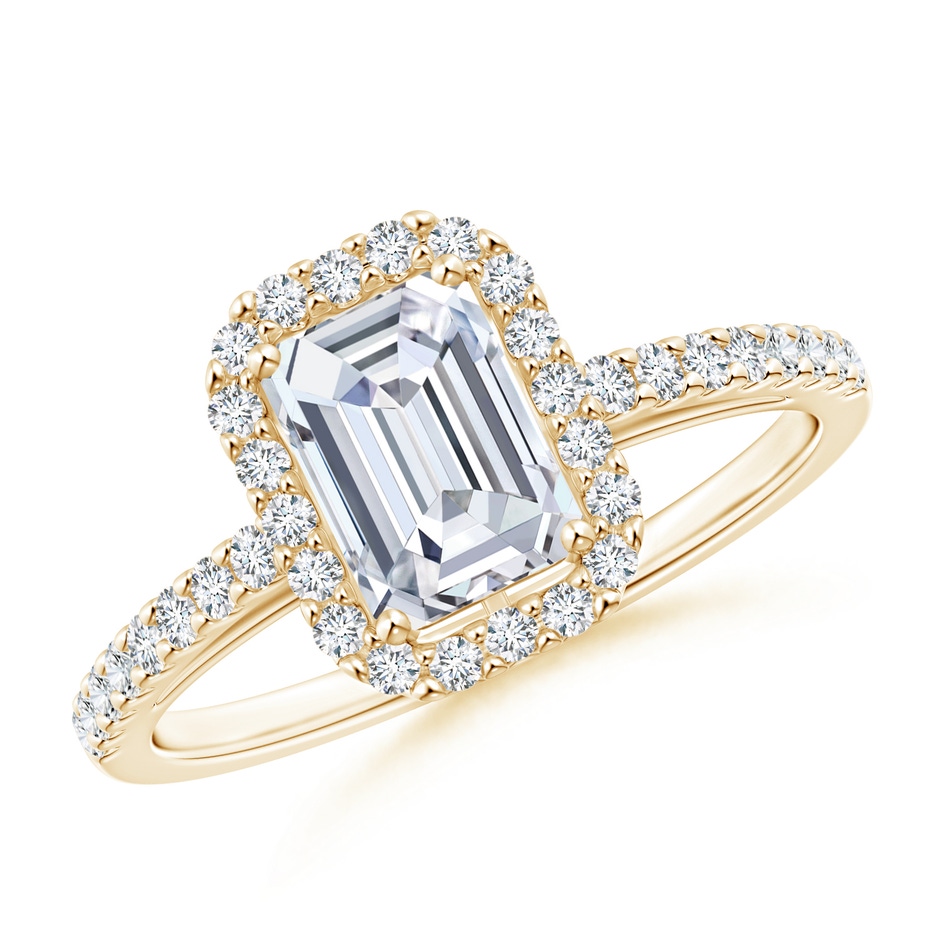 5x3mm FGVS Lab-Grown Emerald-Cut Diamond Halo Ring in 10K Yellow Gold 