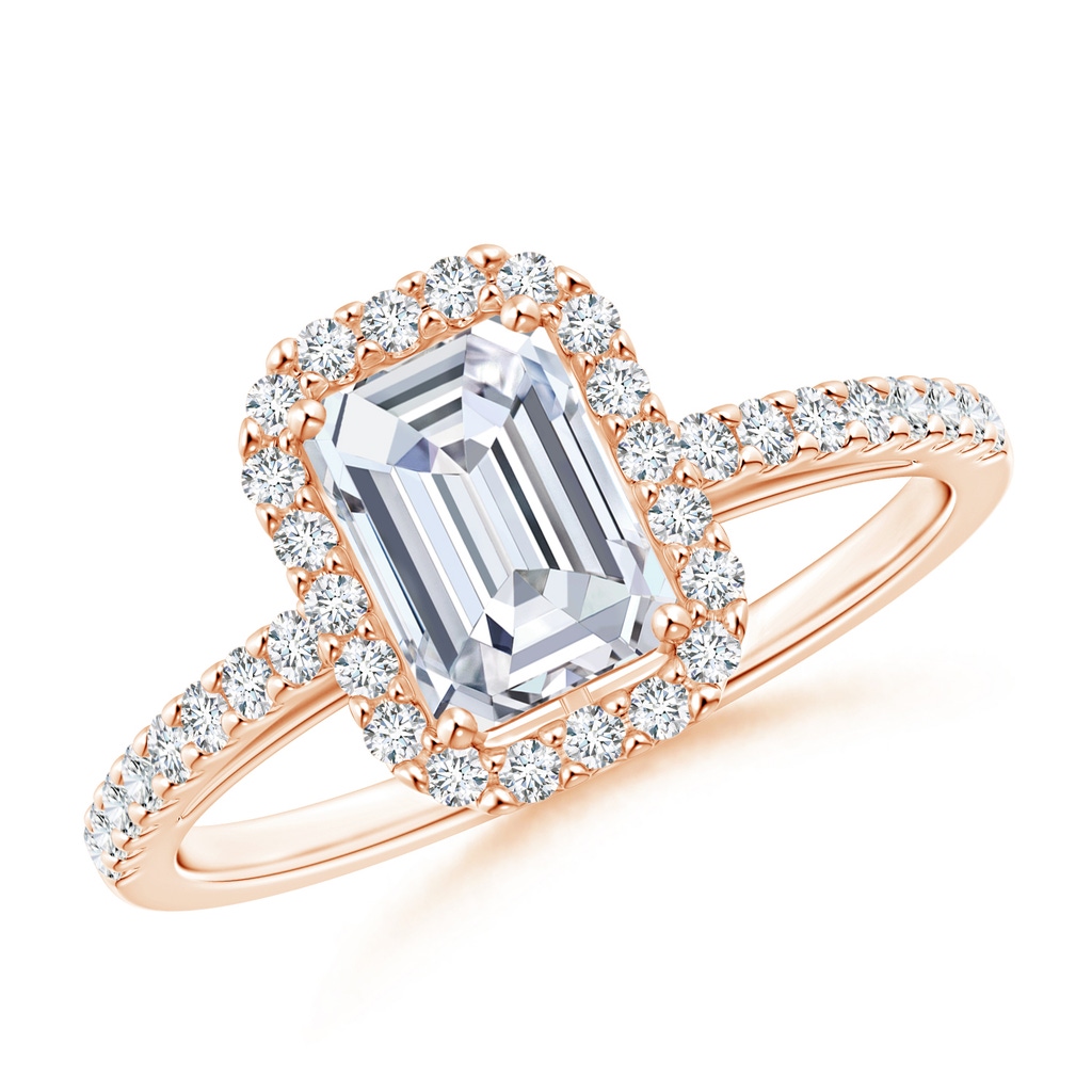 5x3mm FGVS Lab-Grown Emerald-Cut Diamond Halo Ring in Rose Gold