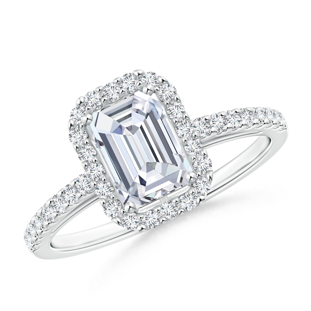 5x3mm FGVS Lab-Grown Emerald-Cut Diamond Halo Ring in White Gold