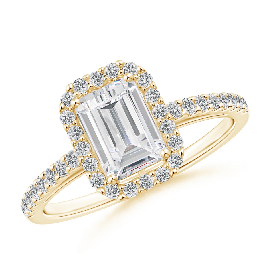 5x3mm FGVS Lab-Grown Emerald-Cut Diamond Halo Ring in Yellow Gold 