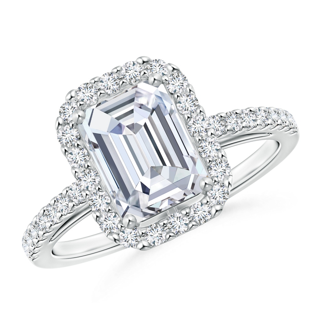 6x4mm FGVS Lab-Grown Emerald-Cut Diamond Halo Ring in White Gold