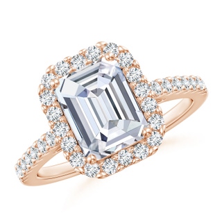 7x5mm FGVS Lab-Grown Emerald-Cut Diamond Halo Ring in 9K Rose Gold