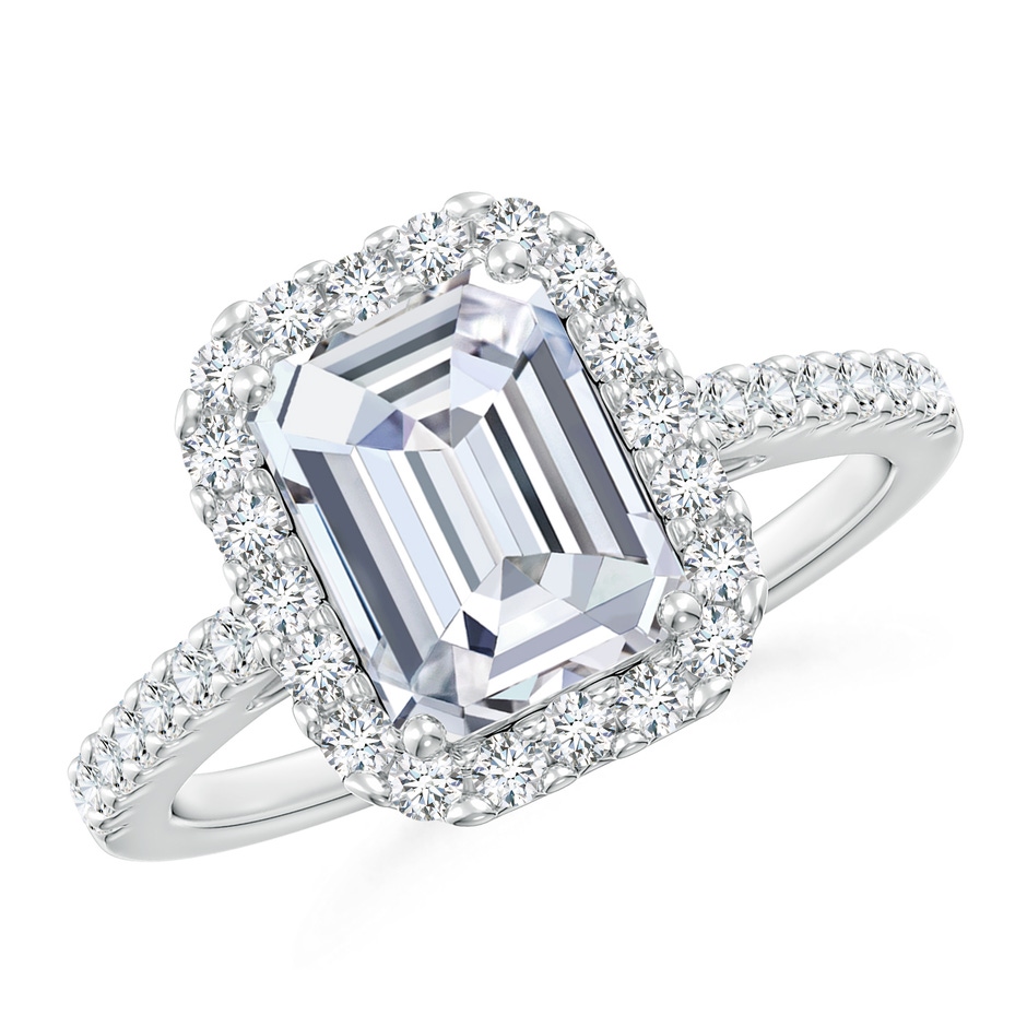 7x5mm FGVS Lab-Grown Emerald-Cut Diamond Halo Ring in White Gold 